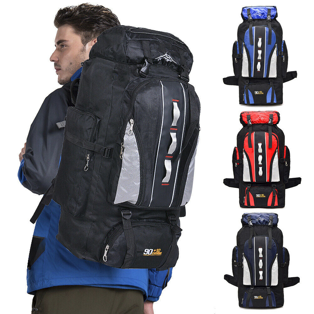 100L Outdoor Hiking Backpack Camping Traveling Rucksack Military Tactical Sport Shoulder Bag Large Capacity Orange